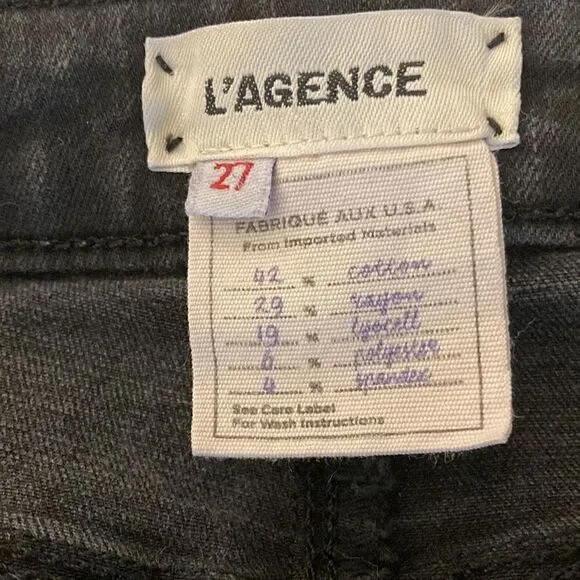 L’Agence Margot Black Distressed High Rise Skinny Jeans in Zinc Destruct. Sz 27 - Picture 7 of 8